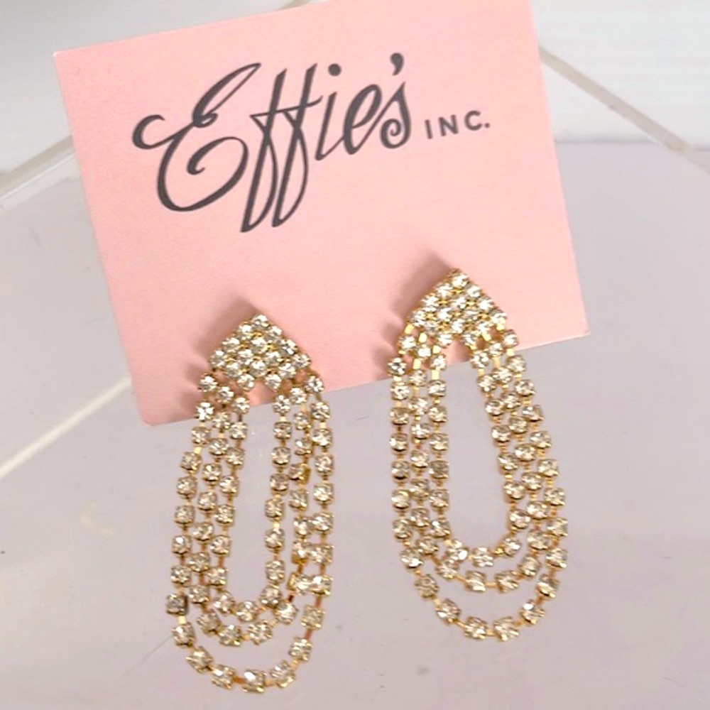 Effie's Inc -Chandelier Earrings / Clear Rhinestone & Gold Earrings NWT